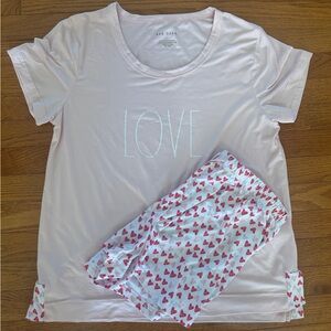Rae Dunn Pajama Set Women’s Size L Pink Love Short Sleeve Shorts Valentines Day